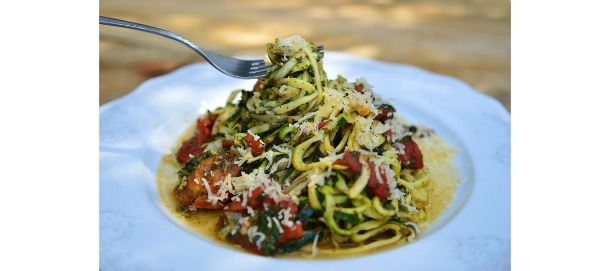 Skinny Zucchini Pasta & Baby Spinach